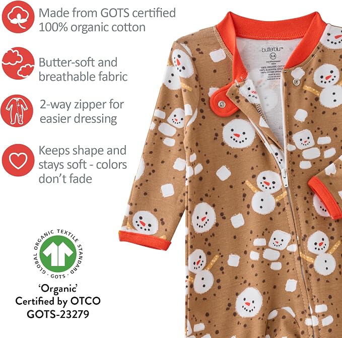 Butterblu Scout Sleep & Play 100% Organic Cotton Footed Zip Front PJs | GOTS - Image 5