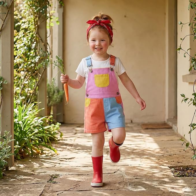 Fernvia Toddler Kids Baby Girl Boy Contrast Color Overalls Shorts Clothes - Image 2