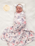 Newborn Baby Swaddle Set Headband Beanie and Name Card by Vollmic