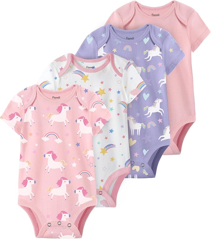 Baby Bodysuits Newborn 100% Cotton, Soft Short Sleeve Toddler Infant Cute Body by FIEMOL