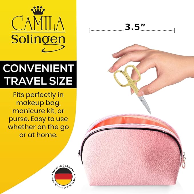 CS02 3 1/2" Professional Hypoallergenic Gold Plated Manicure & Pedicure Sharp Curved Nail Cutting Scissors. Made of Durable Stainless Steel in Solingen, Germany