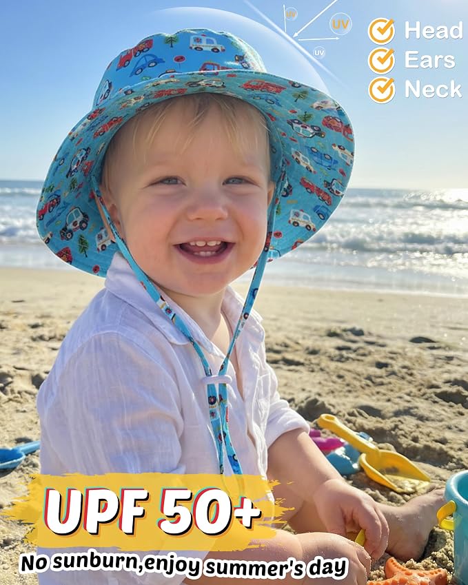 Baby Sun Hat Kids Summer Sun Protection Toddler Bucket Hat Wide Brim Adjustable - Image 5