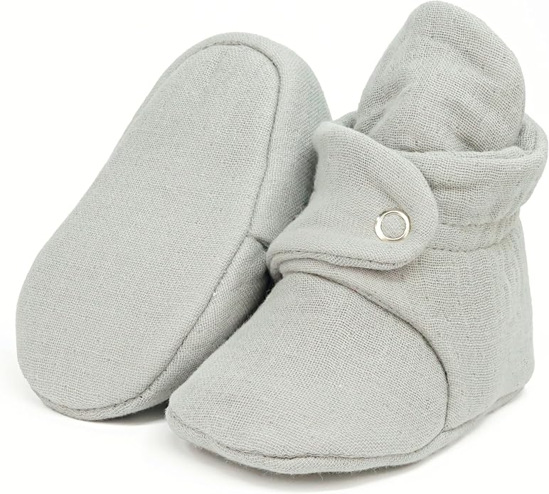 Ella Bonna Baby Booties Organic Cotton Muslin Newborn Baby Slippers Baby Boy by EllaBonna