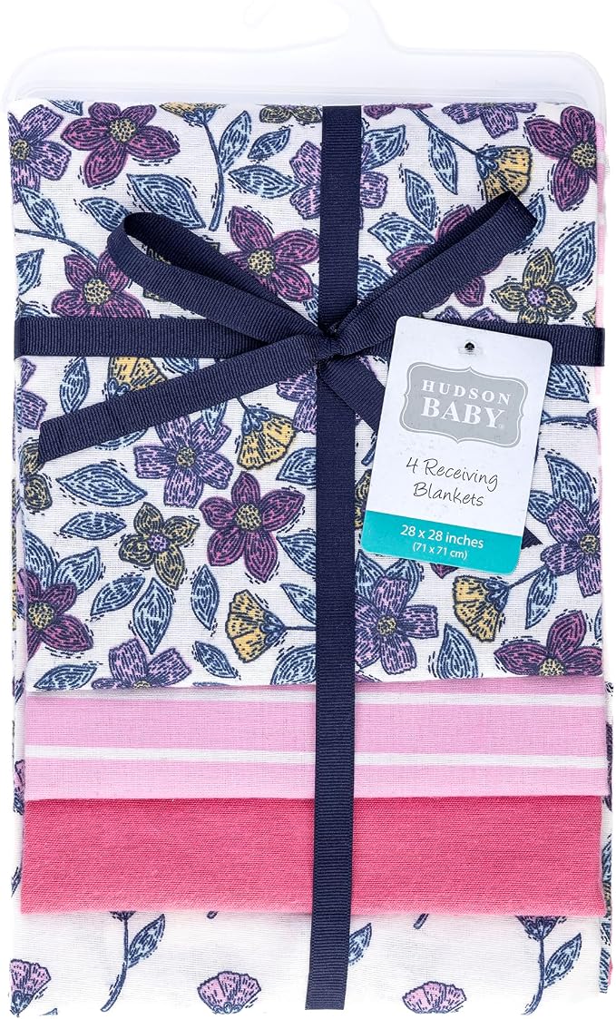 Hudson Baby Unisex Baby Cotton Polyester Flannel Receiving Blankets, Begonia - Image 2