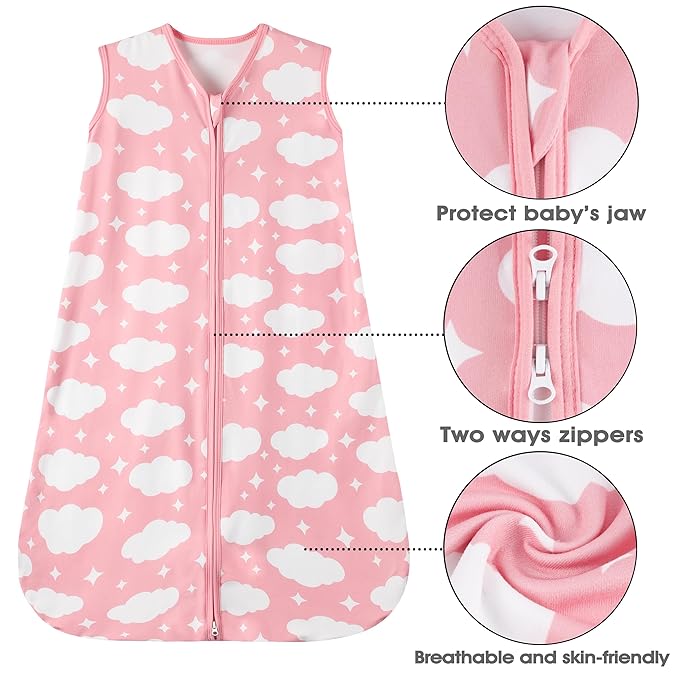 Baby Sleep Sack 18-24 Months Baby Wearable Blanket 100% Rayon Cotton 2-Way Zipper Toddler Sleeping Sack，Comfy Soft Lightweight TOG 0.3（Cloud）