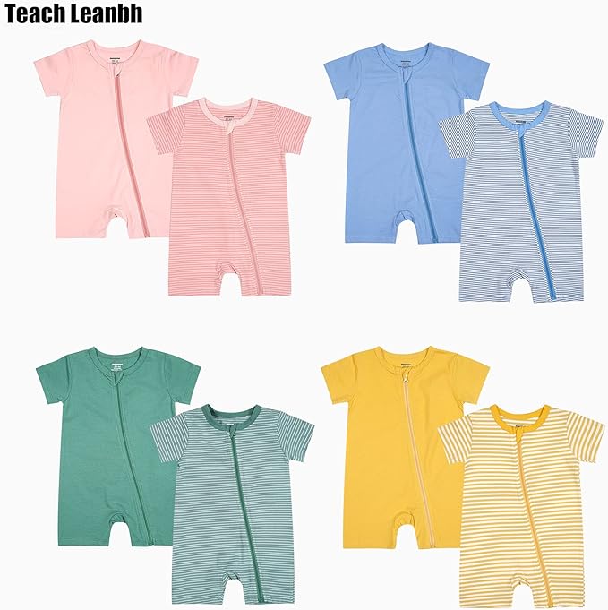 Teach Leanbh Unisex Baby 2 Pack Pajamas Cotton Short Sleeve Zipper Romper - Image 6