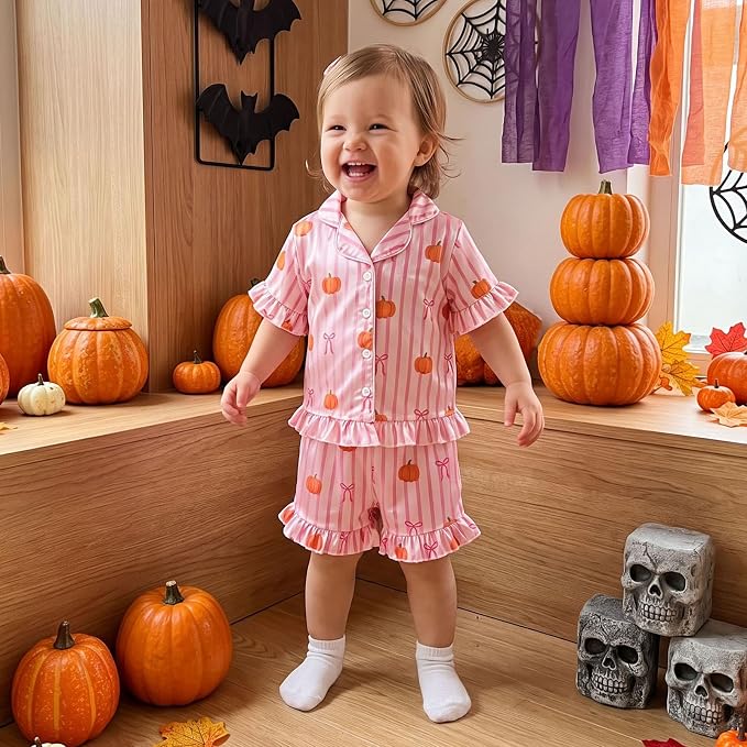 Kuriozud Toddler Baby Girl Pajamas Set Summer Floral Short Sleeve Button Down - Image 2