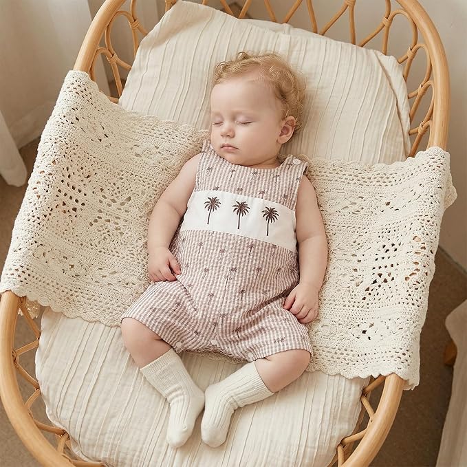 Newborn Baby Boys Sleeveless Seersucker Romper One Piece Straps Overalls - Image 6