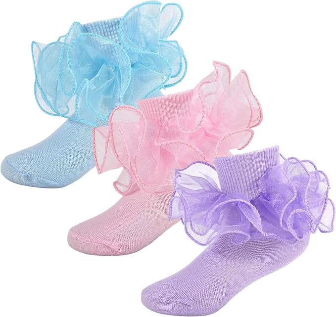 Baby Girl Ruffle Socks Cute Infant Lace Frilly Fancy Dress Socks by MKYSZLTSOCKS-EnjoyComfort