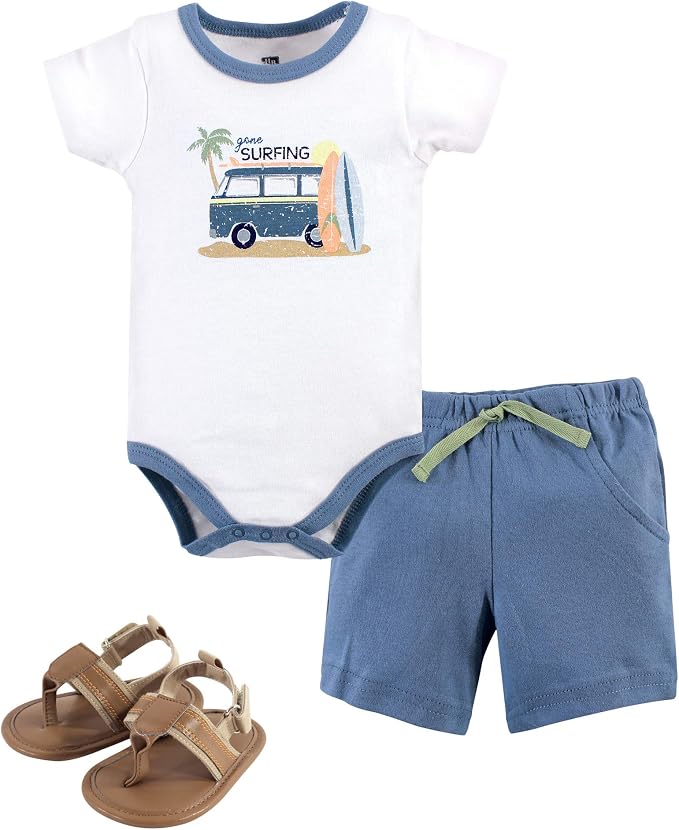 Hudson Baby Unisex Baby Cotton Bodysuit, Shorts and Shoe Set by HudsonBaby