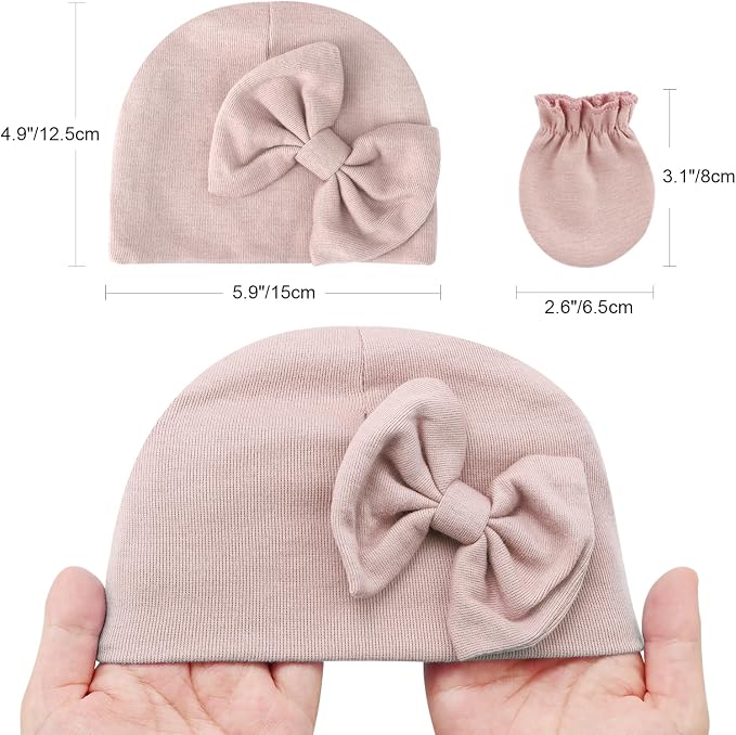 Newborn Baby Hats and Mittens Set Infant Bow Beanie Cap Toddler Gloves Newborn - Image 7