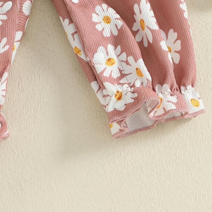 Newborn Baby Girl Clothes Ruffle Sleeve Jumpsuit Corduroy Floral - Image 6