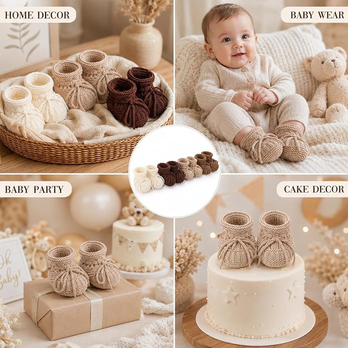 gisgfim 4 Pairs Knitted Baby Booties Newborn Walking Shoes Cotton Bootie Cozy - Image 7