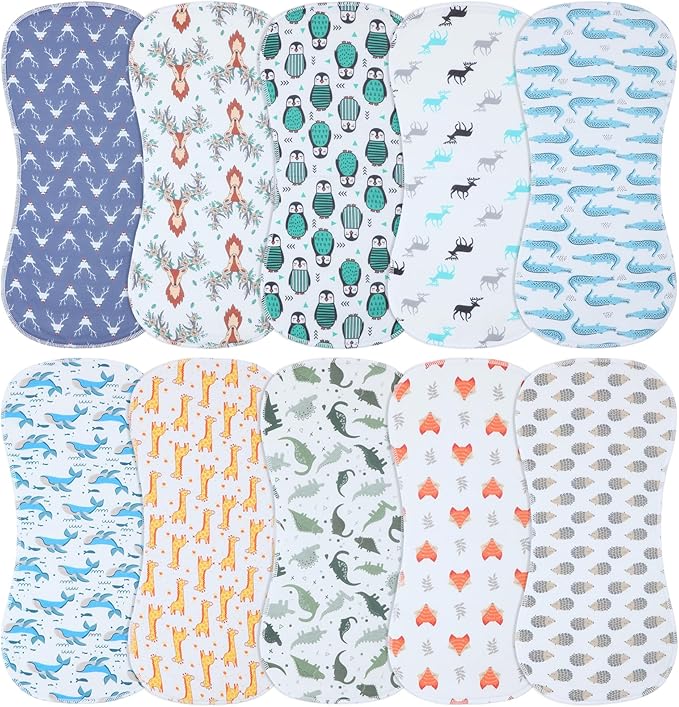 10-Pack Burp Cloths for Baby Boys and Girls by Benoxine