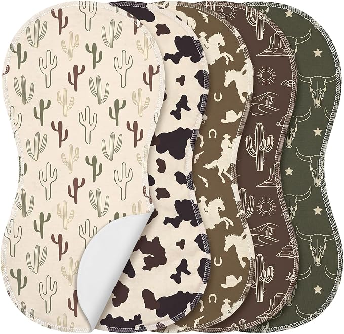 SmoothNovelty 5 Pack Green Western Baby Burp Cloths Soft Absorbent Burping Rags by SmoothNovelty