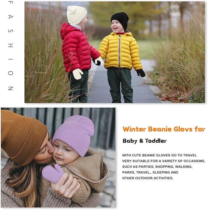 Baby Beanie Hat Gloves Set, Kids Winter Warm Knit Hat - Image 7