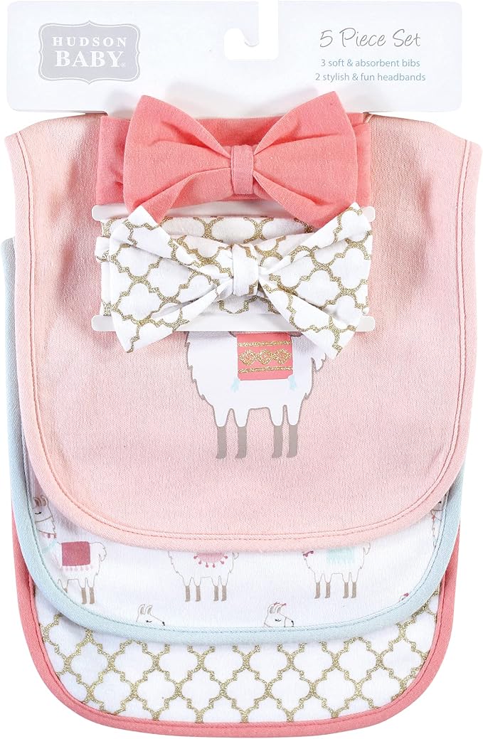 Hudson Baby Unisex Baby Cotton Bib and Headband Set - Image 2