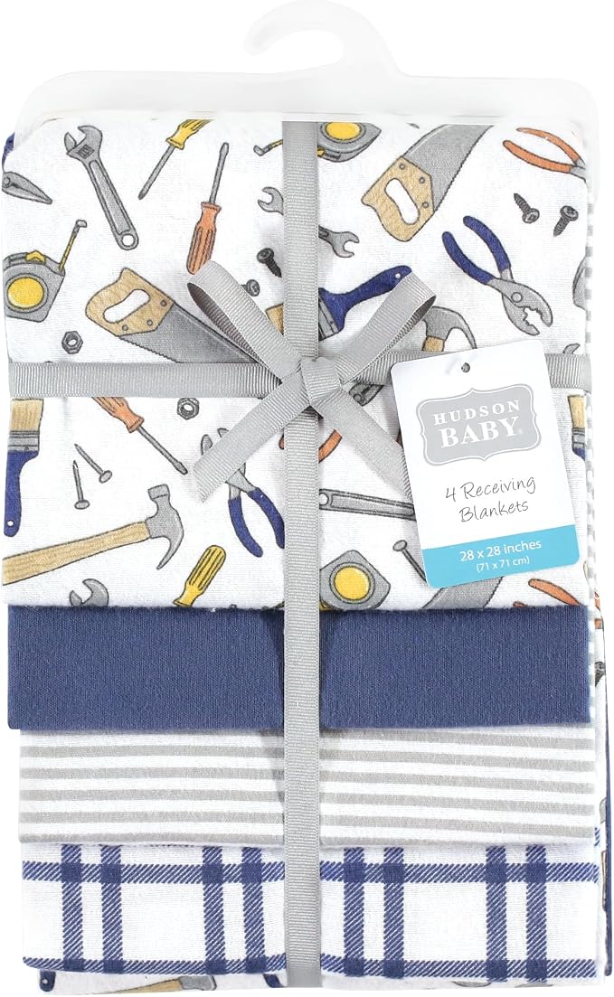 Hudson Baby Unisex Baby Cotton Poly Flannel Receiving Blankets, Construction - Image 2