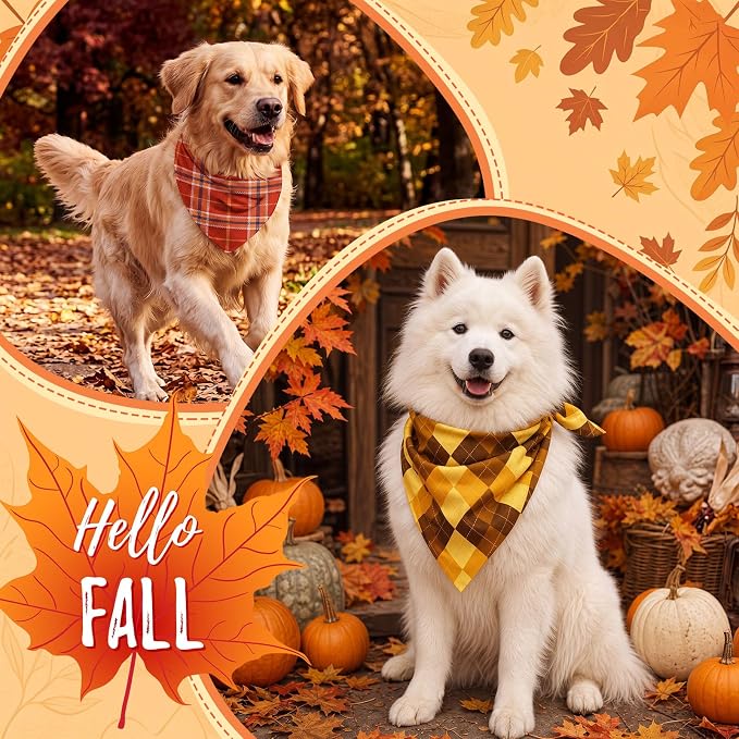 50 Pcs Fall Plaid Dog Bandanas Bulk Autumn Gingham Check Pattern - Image 4
