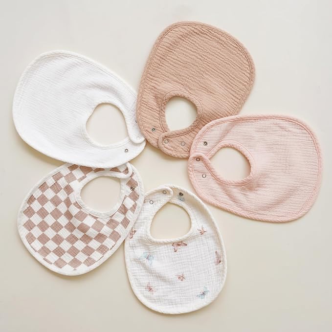 Konssy 8-Pack Muslin Baby Bibs, Adjustable Fit - Image 6