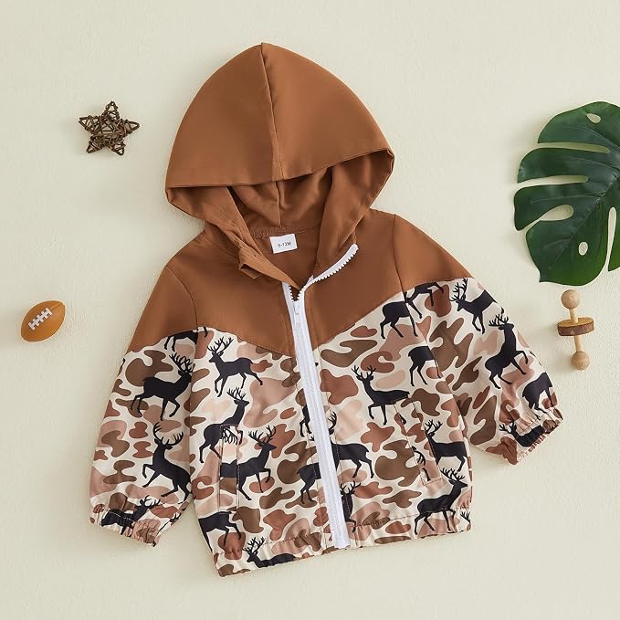 Toddler Baby Boy Windbreaker Jacket Camo Zipper Hooded Rain Coat - Image 5