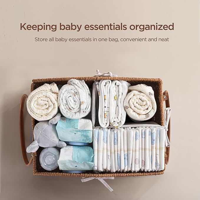 HBlife Diaper Caddy Organizer, Hand-Woven Storage Basket for Diapers & Baby Essentials - Elegant Curved Design, Ideal Gift for Baby Shower & Registry Must-Have