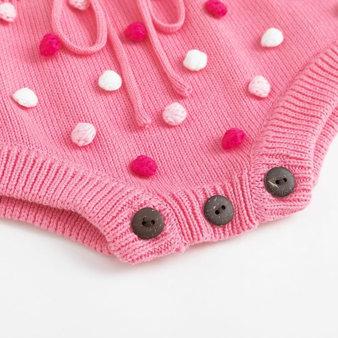 Simplee kids Baby Girl Romper, Sleeveless Pompoms Square Neck | Soft Breathable - Image 6