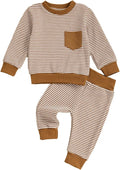 Toddler Baby Boy Fall Clothes Waffle Outfit Long Sleeve Color Blocking Sweatshirt Pullover Jogger Pant Set