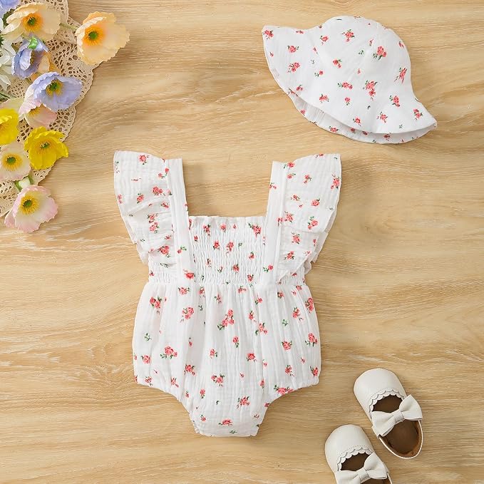 Baby Girl Floral Smocked Romper Outfit - Image 3