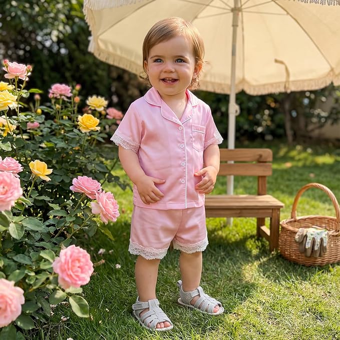 Kuriozud Toddler Baby Girl Pajamas Set Summer Floral Short Sleeve Button Down - Image 3