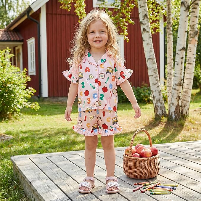 Kuriozud Toddler Baby Girl Pajamas Set Summer Floral Short Sleeve Button Down - Image 2