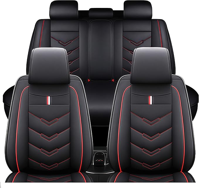 Leather Car Seat Covers Fit for LR Defender 2020-2025, 5 Seater Waterproof and Wear-Resistant Seat Cover Interior Accessories(Full Set,Black&Red)