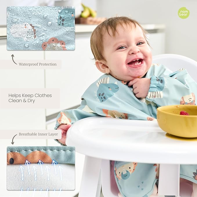 Waterproof Smock Baby Bibs for Eating | Long Sleeve Bib for Baby Led Weaning - Image 4