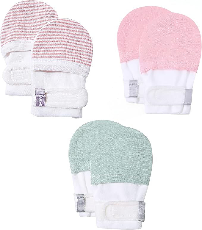 Baby Newborn No Scratch Mittens Stay On, 100% Cotton Adjustable 0-12M | Soft by HAPIU