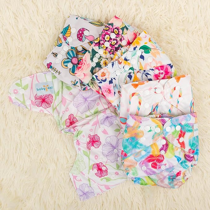Babygoal Cloth Diaper Cover for Girls,Baby Adjustable Reusable Covers for Fitted Diapers and Prefolds, 6pcs Baby Clothes Covers+One Wet Bag 6DCF04