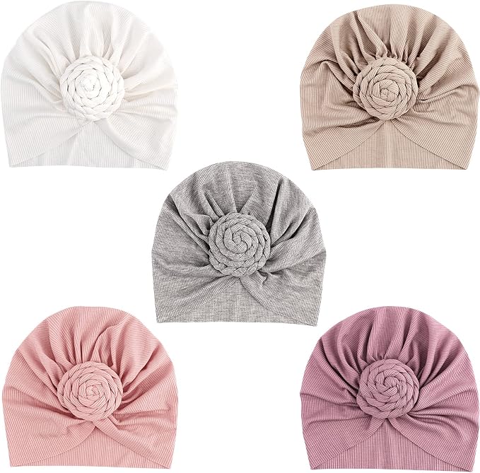 DRESHOW BQUBO 5 Pieces Newborn Baby Turban Hats Bow Baby Infant Beanie by DRESHOW