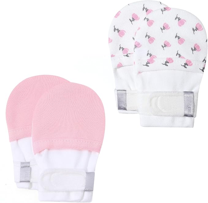 Baby Newborn No Scratch Mittens Stay On, 100% Cotton Adjustable 0-12M | Soft by HAPIU