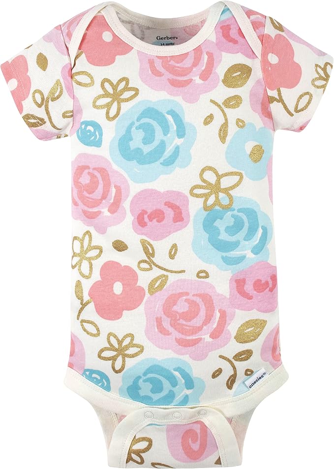 Gerber Baby Girls 4-Pack Short Sleeve Onesies Bodysuits - Image 3