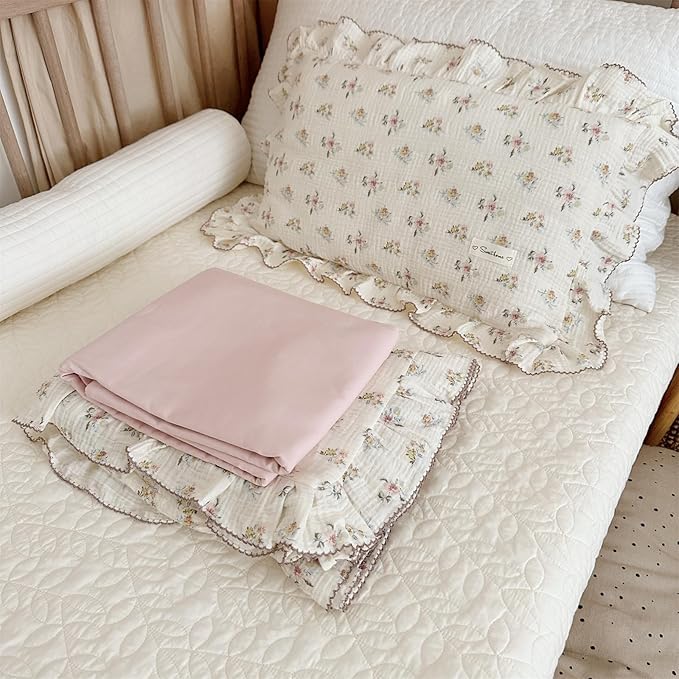 AOJIM Muslin Cotton Kids Pillowcase with Azalea Patterns, Lightweigth Soft Crib Nursery Pillowcase 1PC for Boys Girls, Print Toddler Bedding for Room Decor, Machine Washable, 26x20 Inches