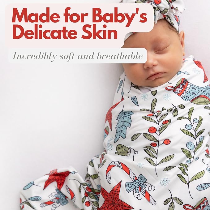 Newborn Swaddle Blanket Set, Headband and Beanie - Image 4