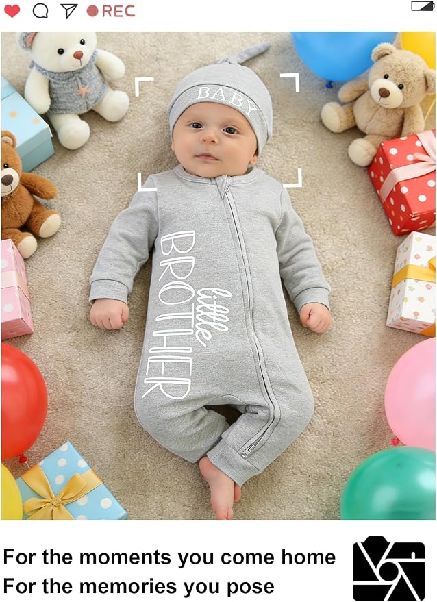 Babymine 100% Cotton 2-Way Zipper Little Brother Newborn Outfit 0-3 Months | - Image 5