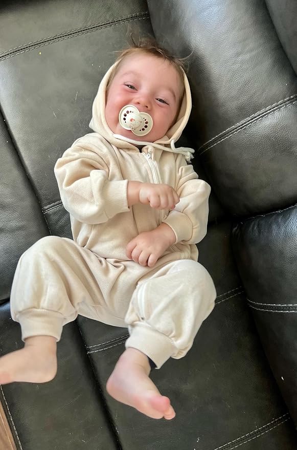Unutiylo Unisex Baby Boys Girls Long Sleeve Infant Baby Zipper Hooded Jumpsuits - Image 2