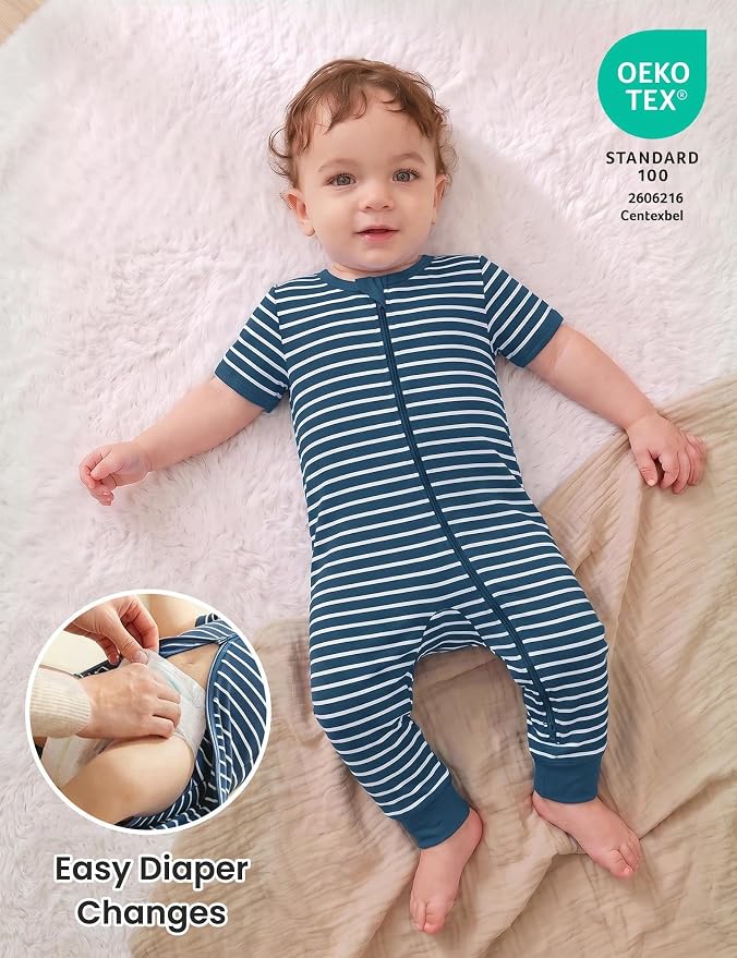 Jimonda Baby Romper Short Sleeve Cotton Pajamas 2-Way Zipper - Image 4