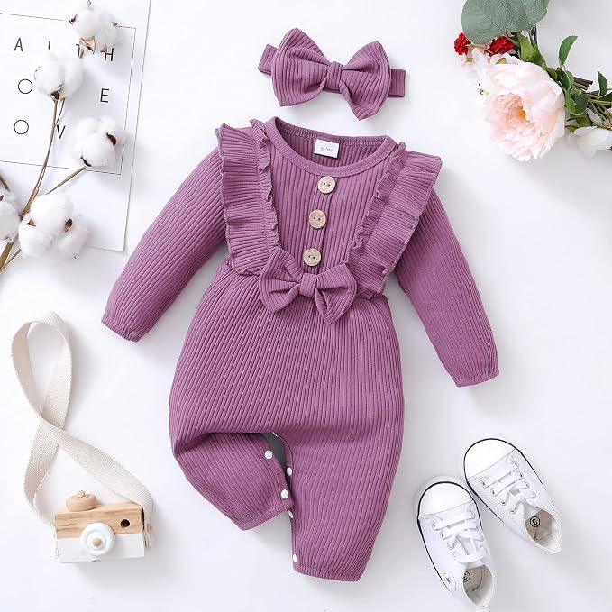 Mioglrie Newborn Baby Girl Clothes 1 Piece Infant Fall Winter Romper Outfit | - Image 8