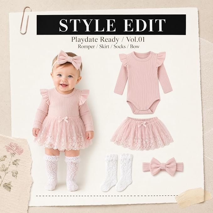 Baby Girl Knit Ruffle Outfit Clothes Ribbed 100% Organic Cotton Solid Color - Image 6