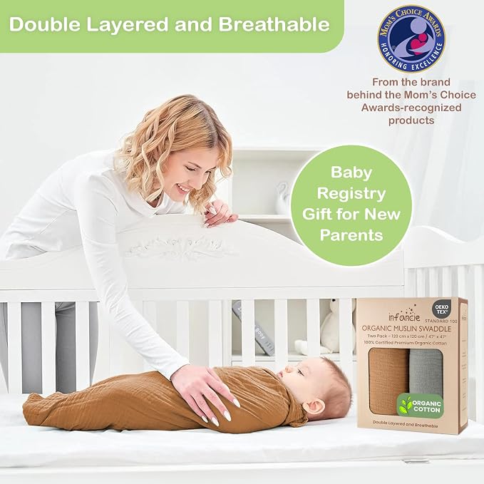 100% Organic Cotton 2 PK Baby Receiving Blankets Unisex 47x47 in | Oeko-TEX - Image 5