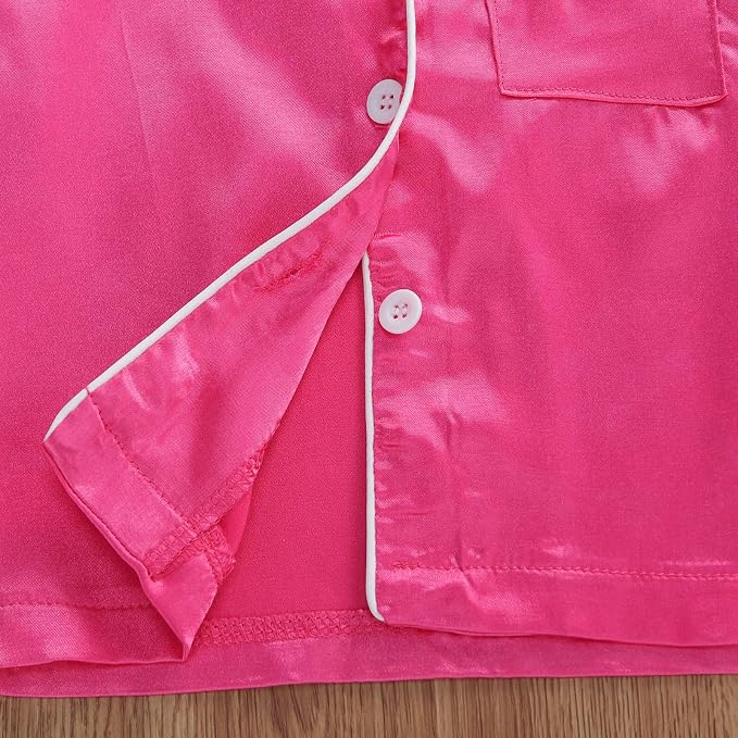 Kids Baby Girl Boy Satin Pajamas Set Button Down Sleep Shirt Top+Long Pants - Image 6