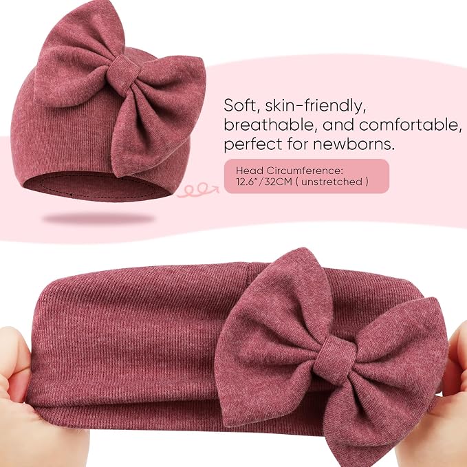 BQUBO Newborn Baby Girls Hats Mittens Set Hospital Hat Beanie Infant Bow Hats - Image 7