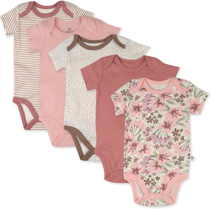 HonestBaby baby-girls 5-pack Short Sleeve Bodysuits One-piece 100% Organic by HonestBaby