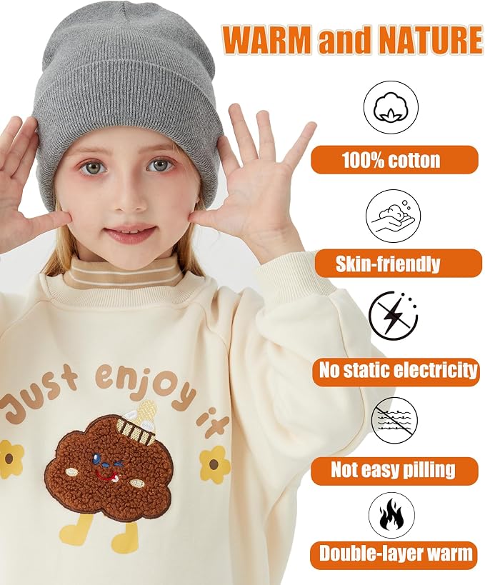 ROYBENS 100% Cotton Baby Beanie Cute Toddler Winter Hat Knit Caps Ages 0-8 | - Image 4